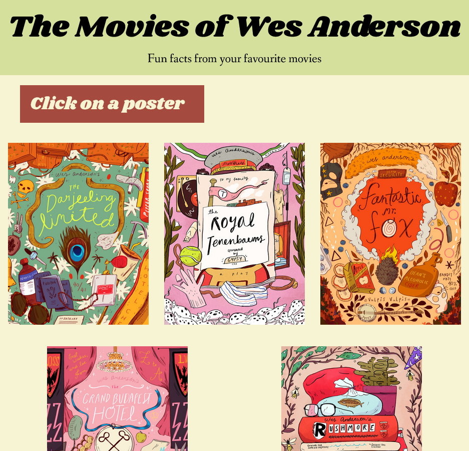Screenshoot of a webpage about the movies of Wes Anderson.