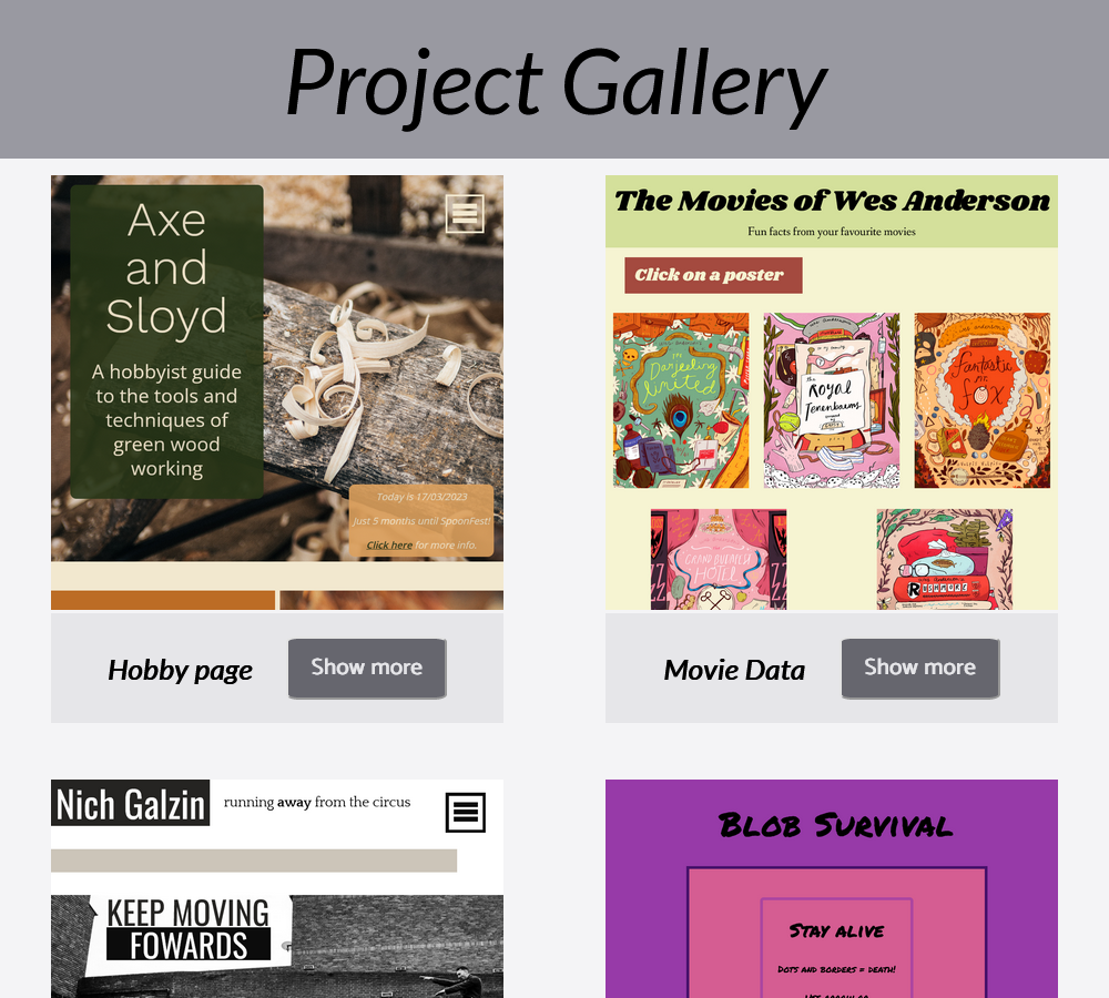Screenshoot of project gallery webpage.
